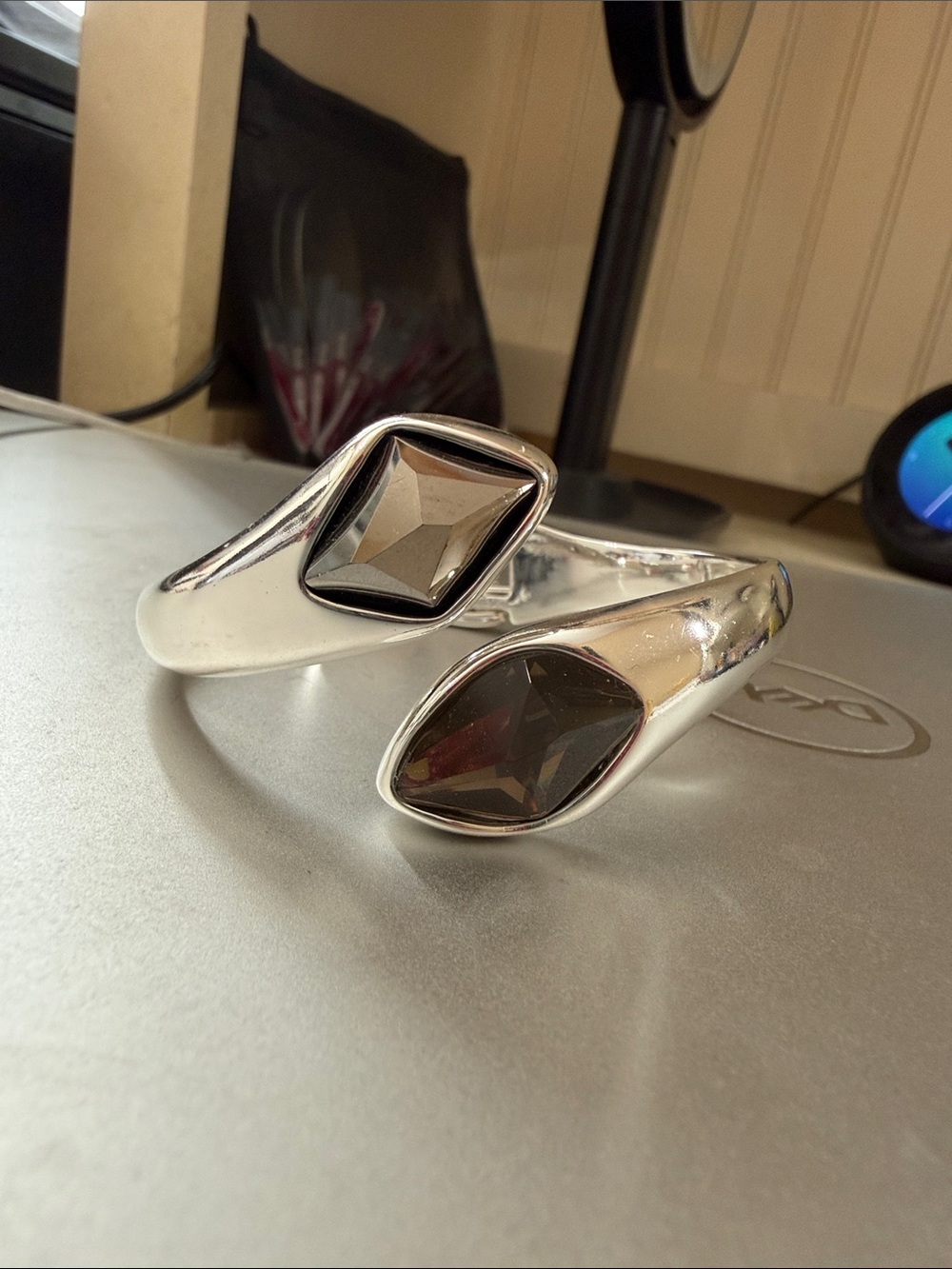Beautiful RLM stone  silver hinge bypass bracelet